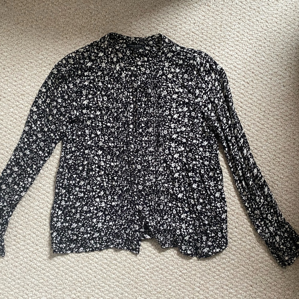 Lucky Brand White Button Down Shirt Long Sleeve Mandarin Collar